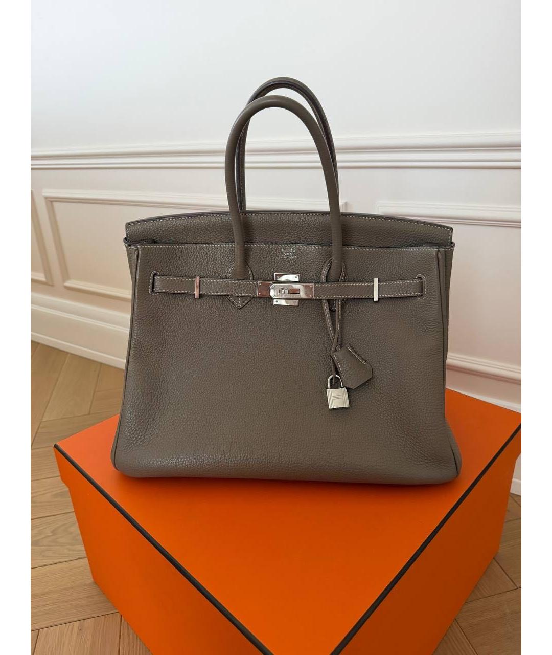 HERMES Бежевая кожаная сумка с короткими ручками, фото 9