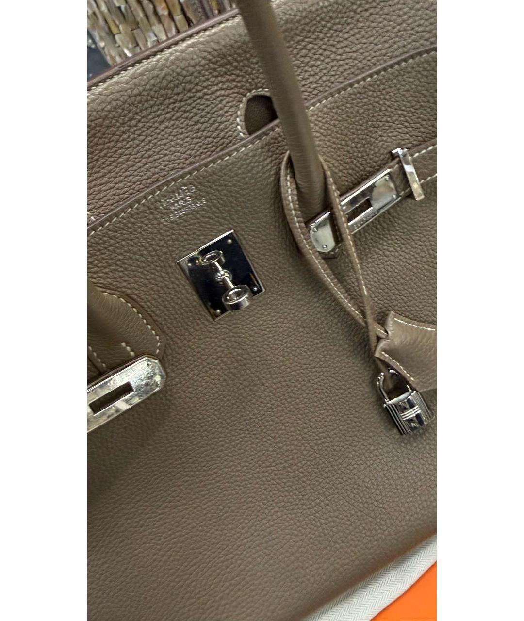 HERMES Бежевая кожаная сумка с короткими ручками, фото 4