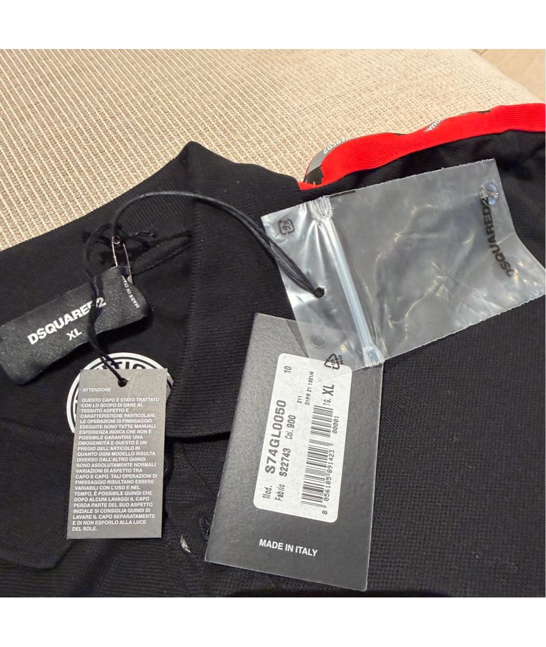 DSQUARED2 Черное хлопковое поло с коротким рукавом, фото 3