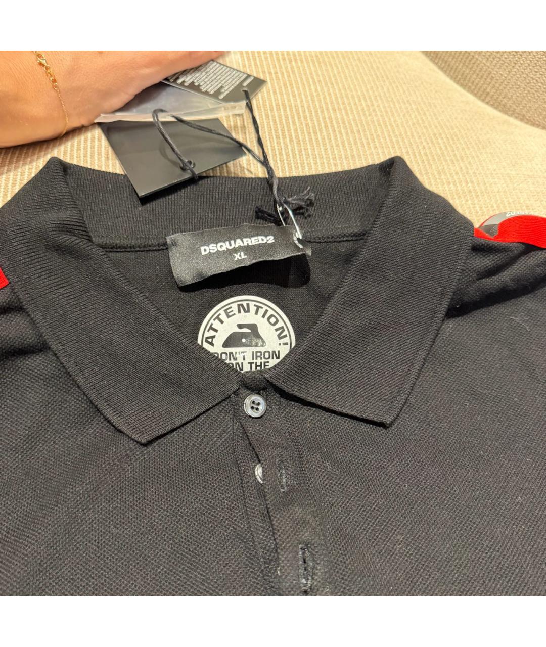 DSQUARED2 Черное хлопковое поло с коротким рукавом, фото 4
