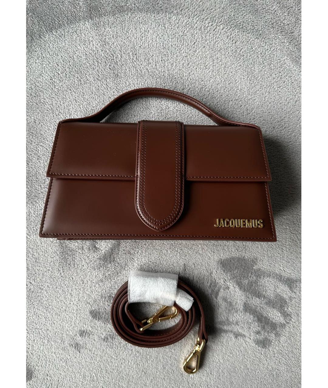 JACQUEMUS Коричневая кожаная сумка с короткими ручками, фото 8