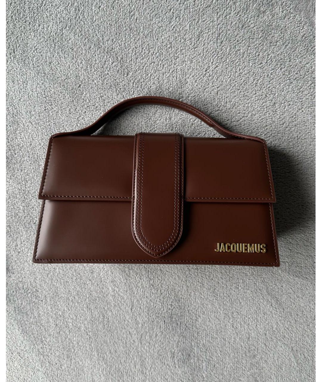 JACQUEMUS Коричневая кожаная сумка с короткими ручками, фото 3