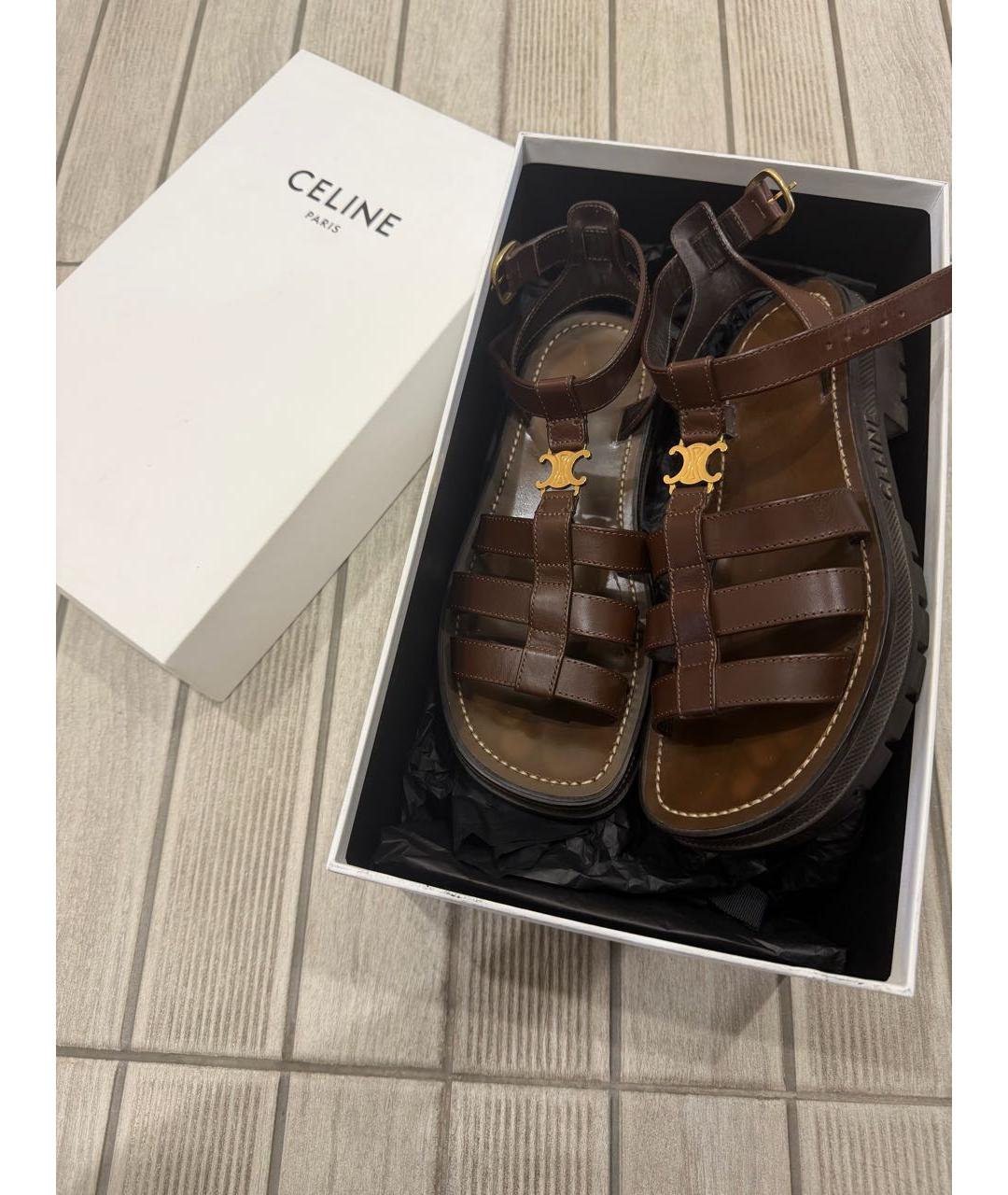CELINE Коричневые кожаные босоножки, фото 3