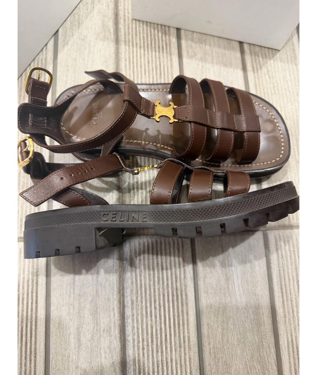 CELINE Коричневые кожаные босоножки, фото 5
