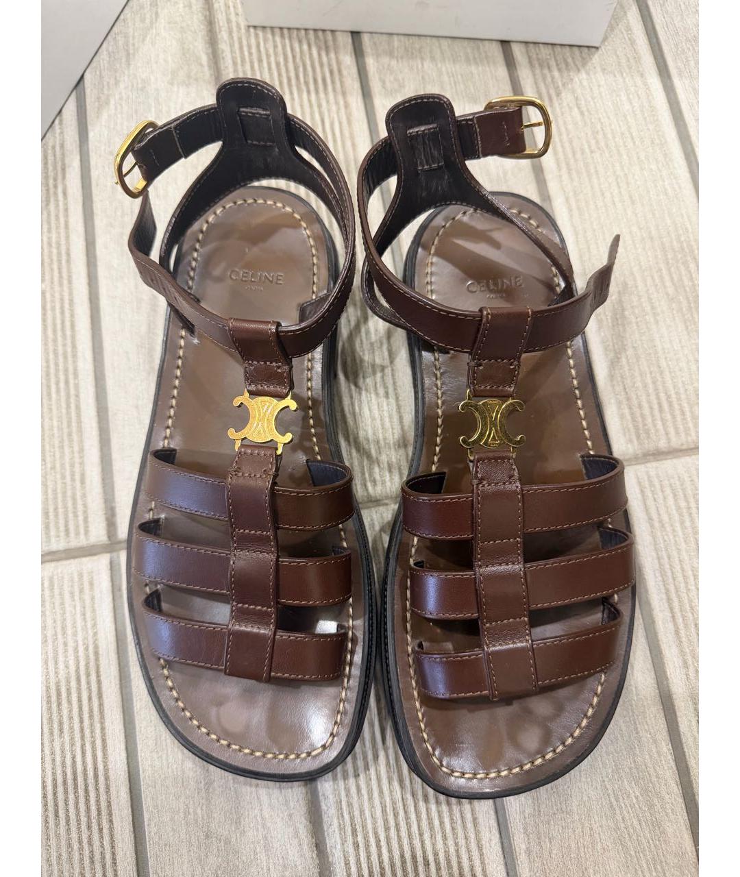 CELINE Коричневые кожаные босоножки, фото 2