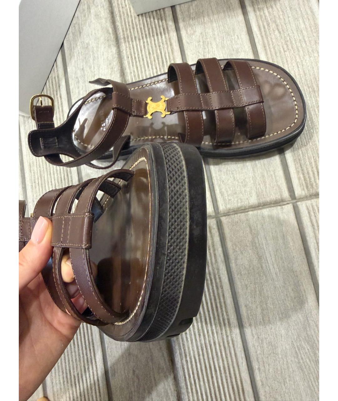 CELINE Коричневые кожаные босоножки, фото 4