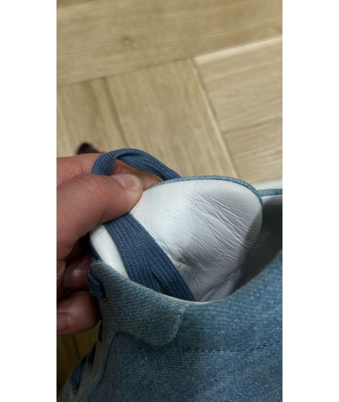 HERMES Голубые кожаные кеды, фото 5