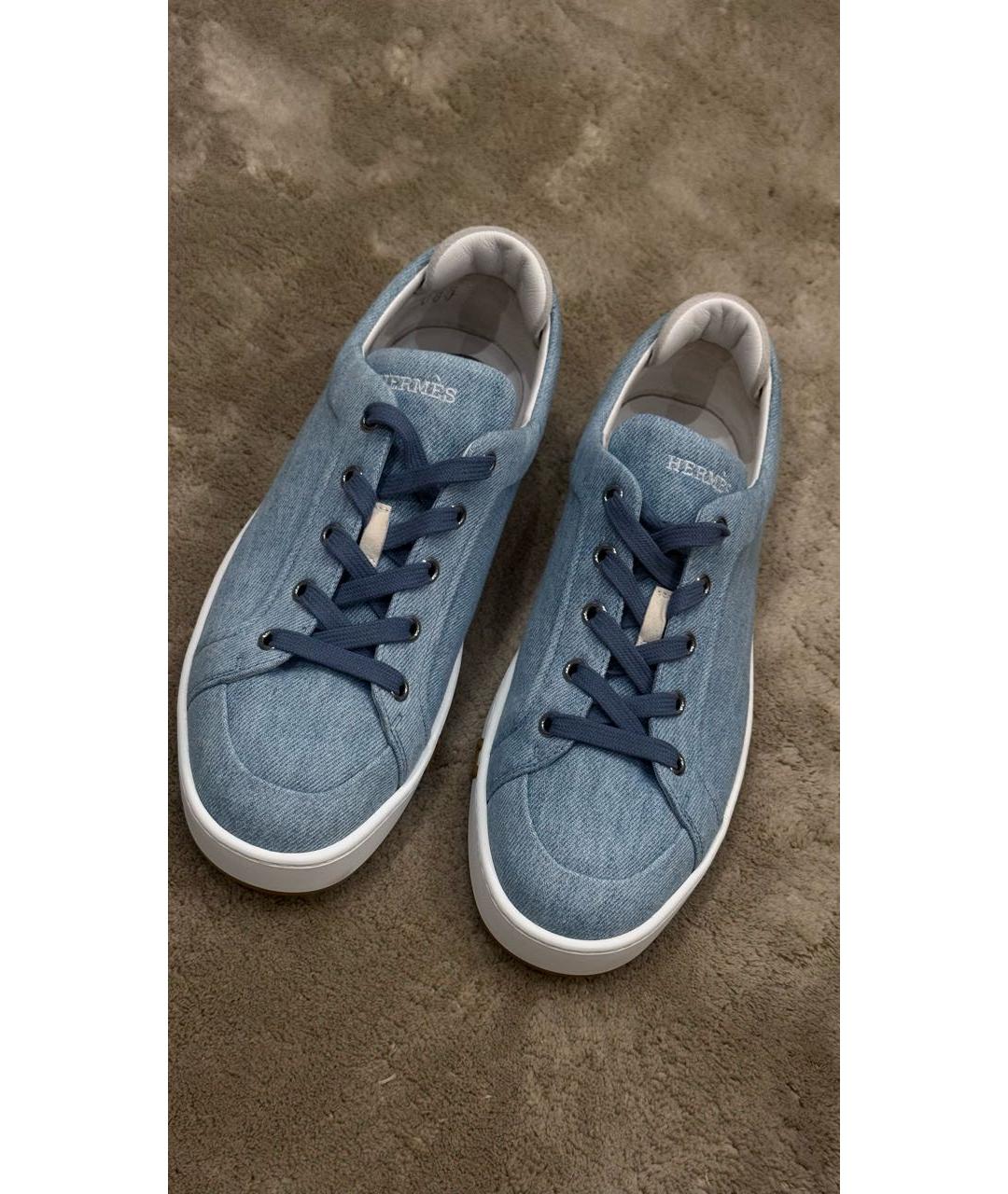 HERMES Голубые кожаные кеды, фото 3