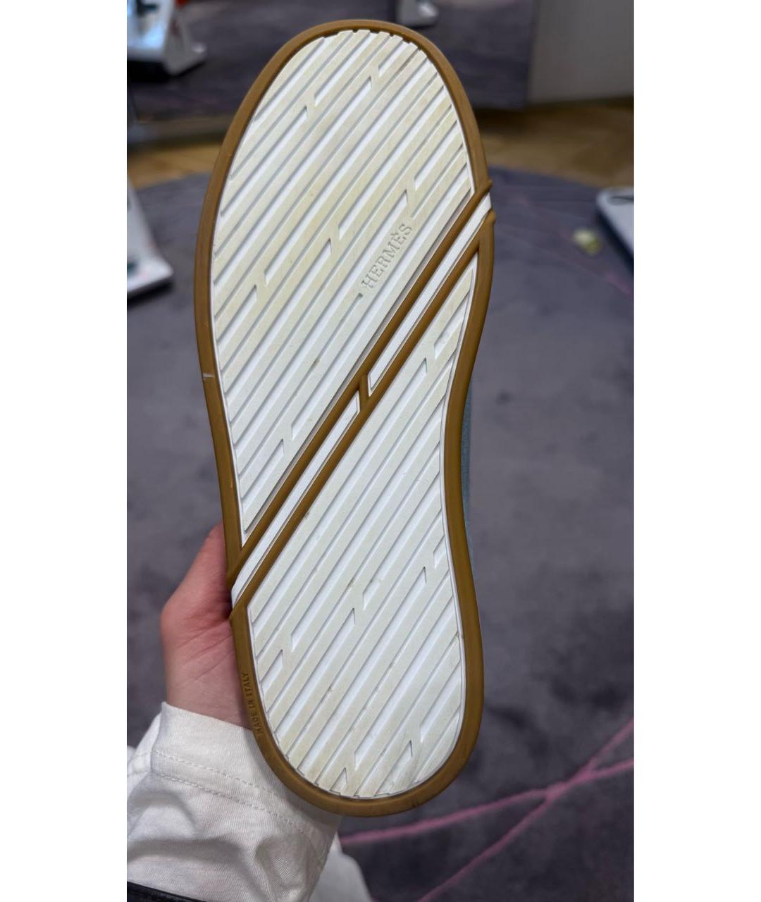 HERMES Голубые кожаные кеды, фото 7