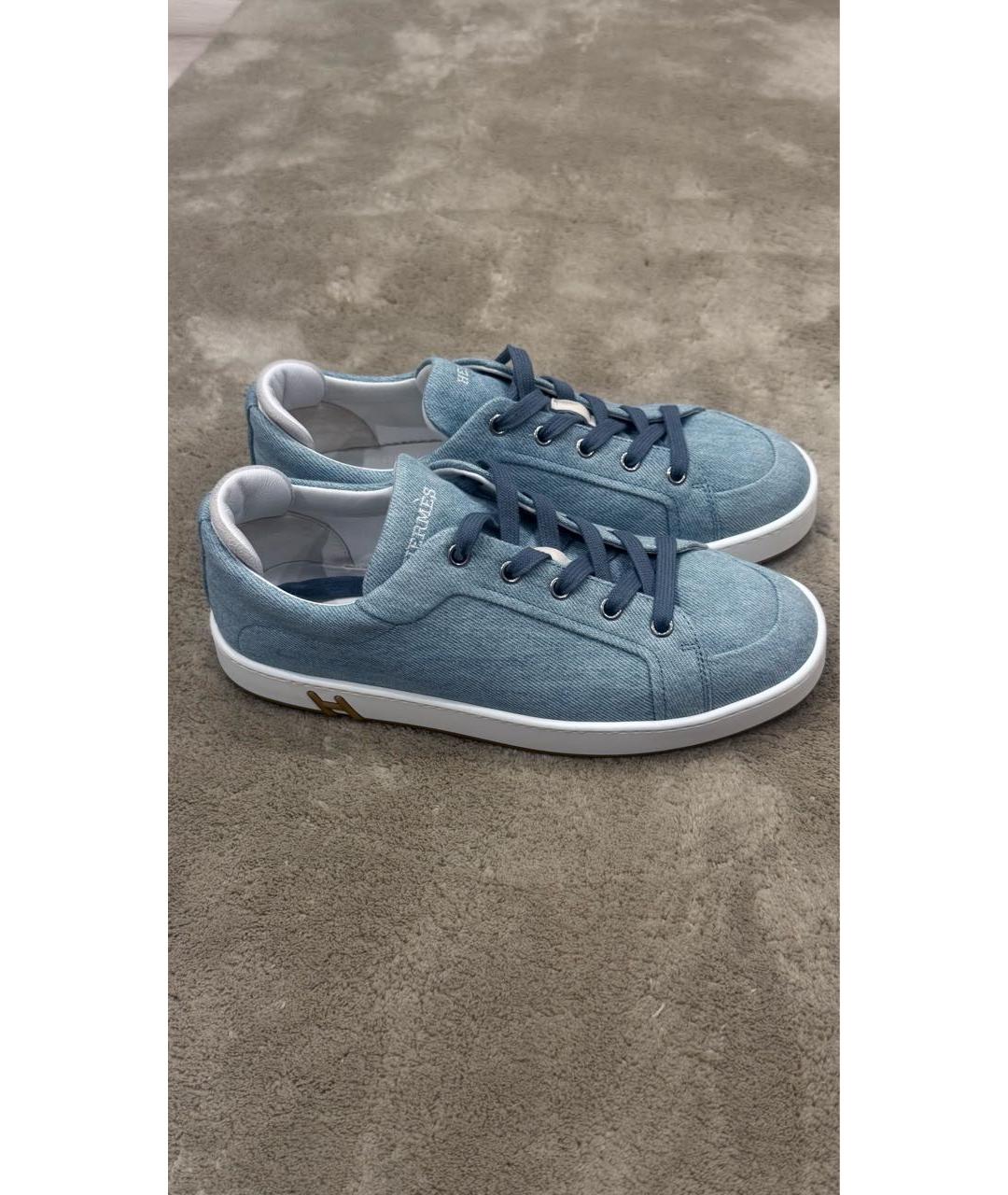 HERMES Голубые кожаные кеды, фото 9