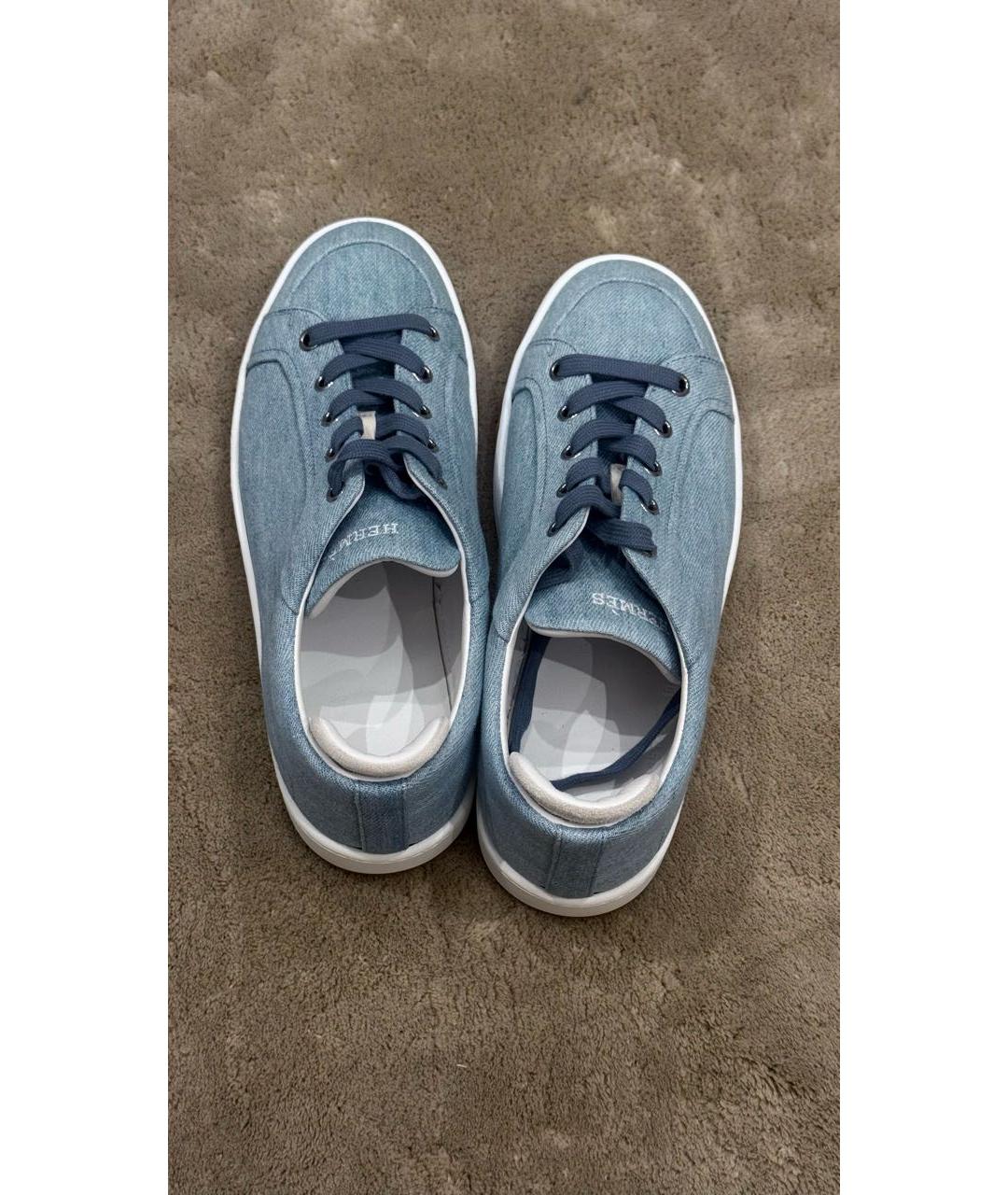 HERMES Голубые кожаные кеды, фото 4