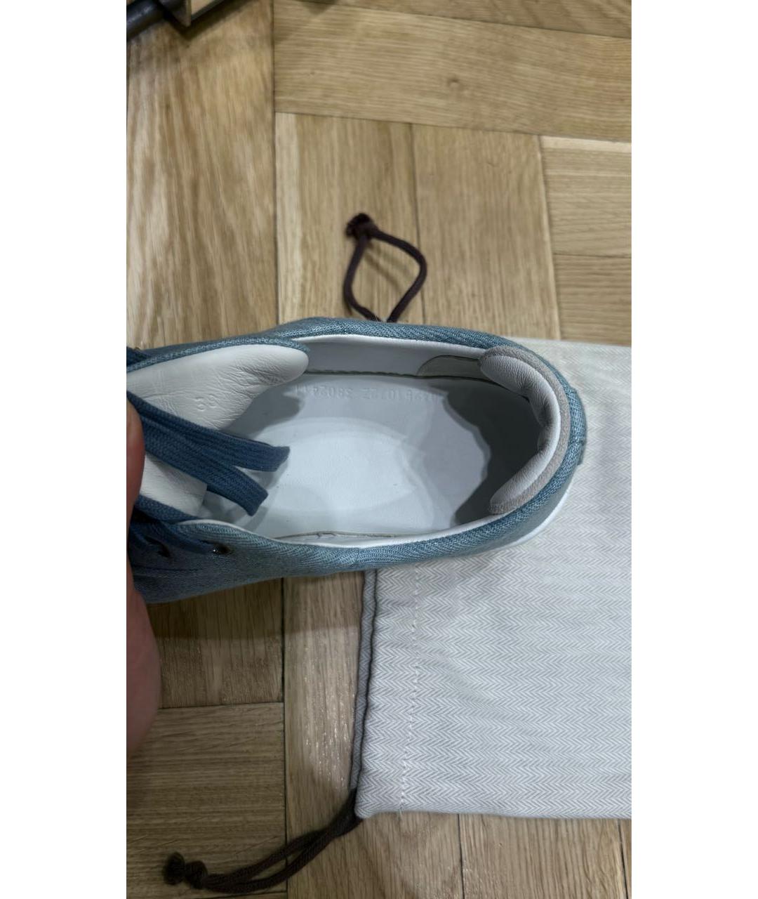 HERMES Голубые кожаные кеды, фото 8