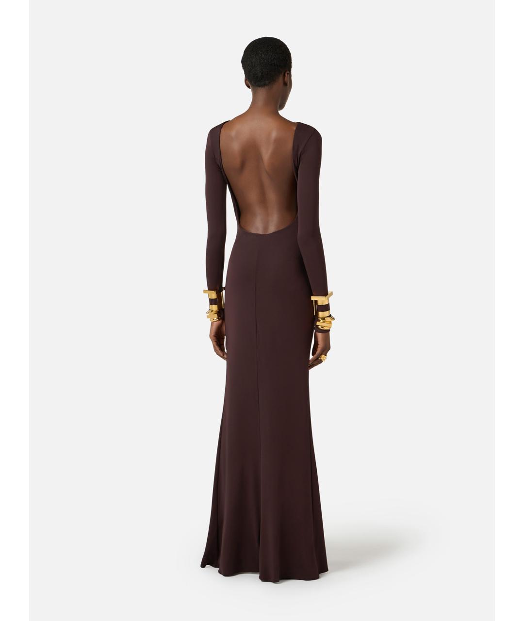 ELISABETTA FRANCHI Коричневое вискозное вечернее платье, фото 4