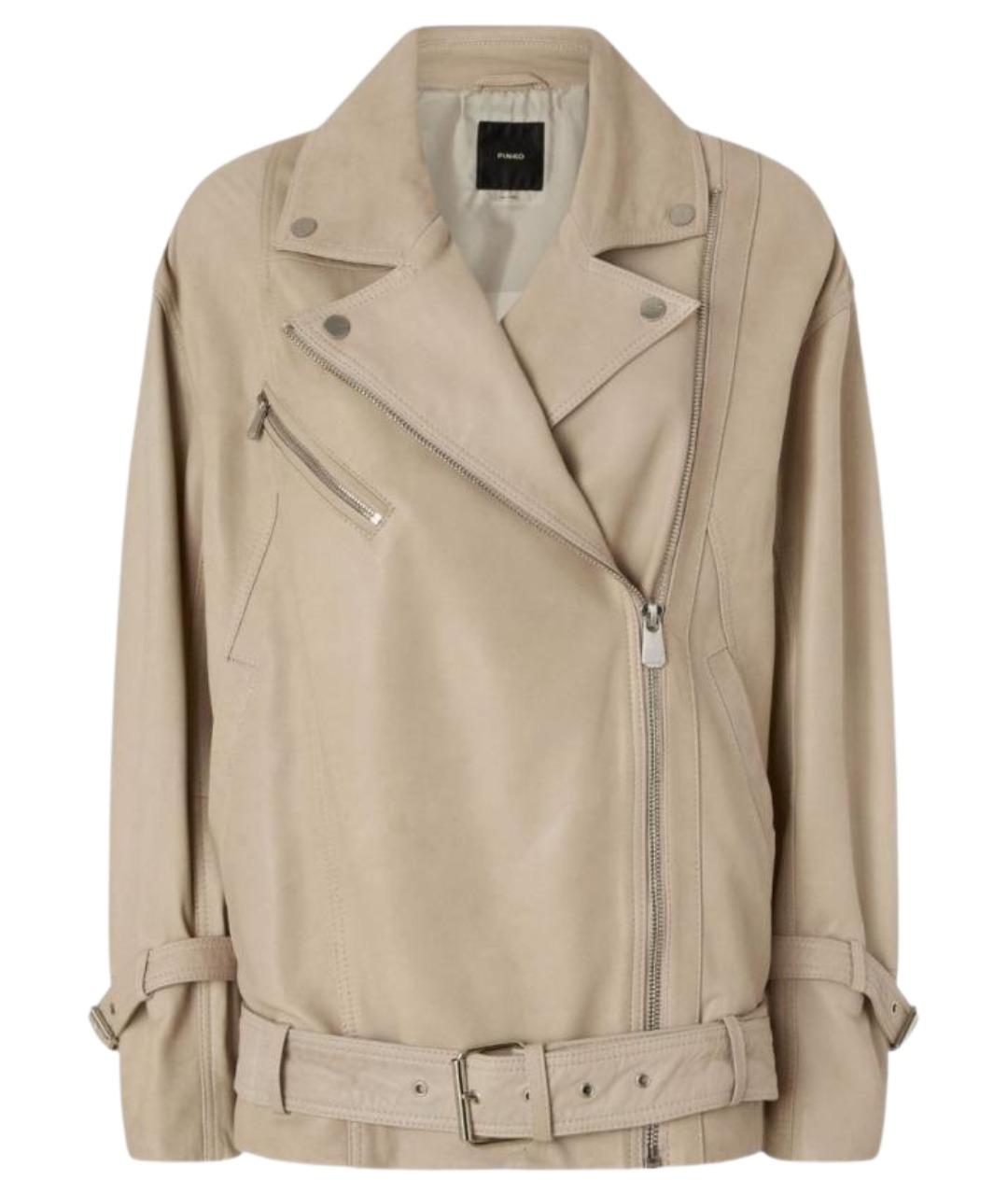PINKO Бежевая кожаная куртка, фото 1