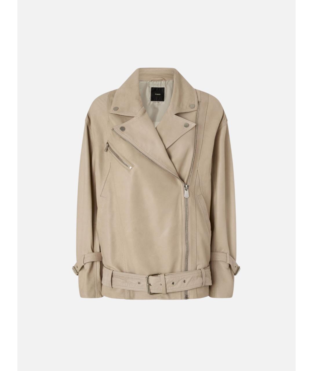 PINKO Бежевая кожаная куртка, фото 3