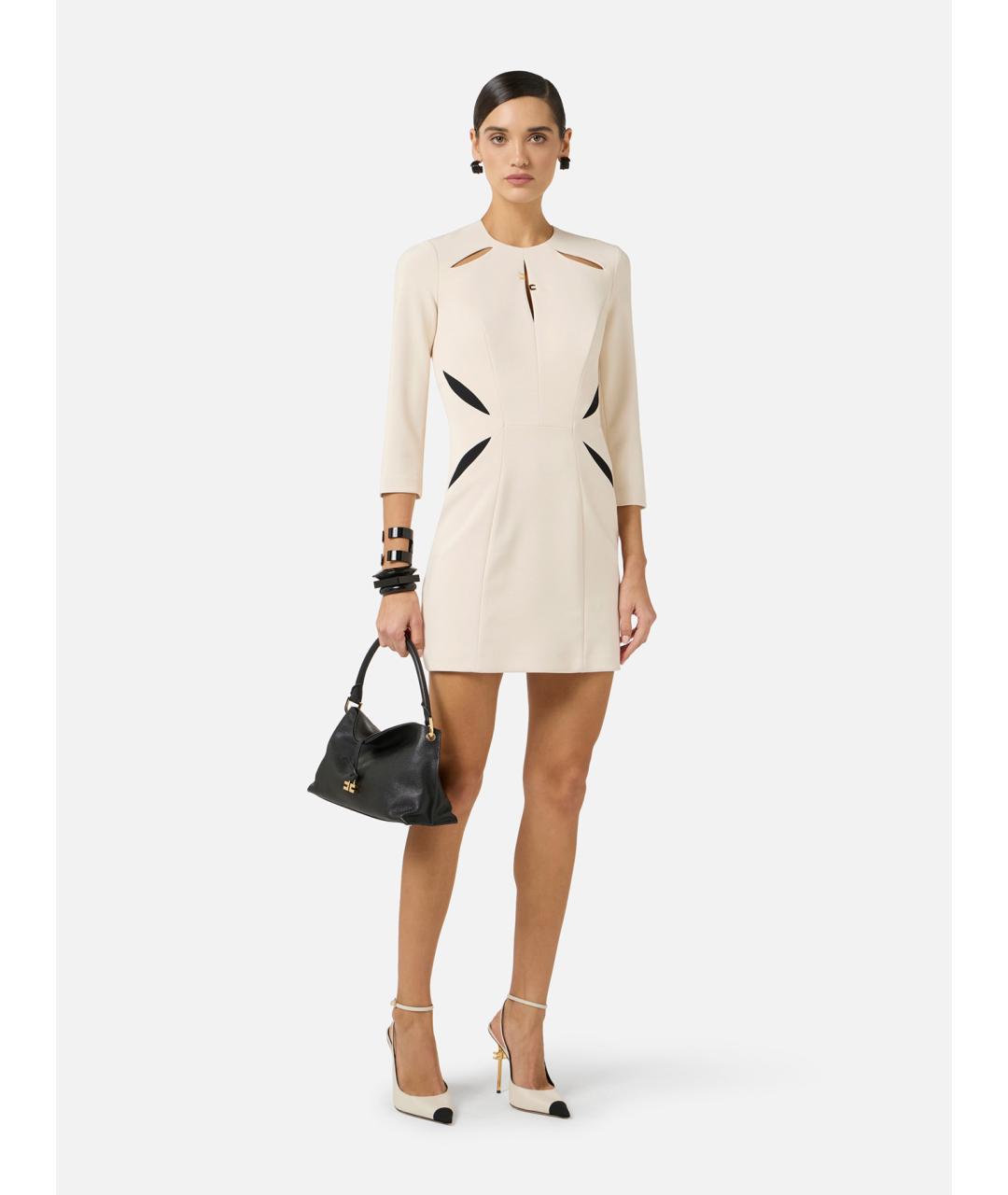 ELISABETTA FRANCHI Бежевое полиэстеровое повседневное платье, фото 2