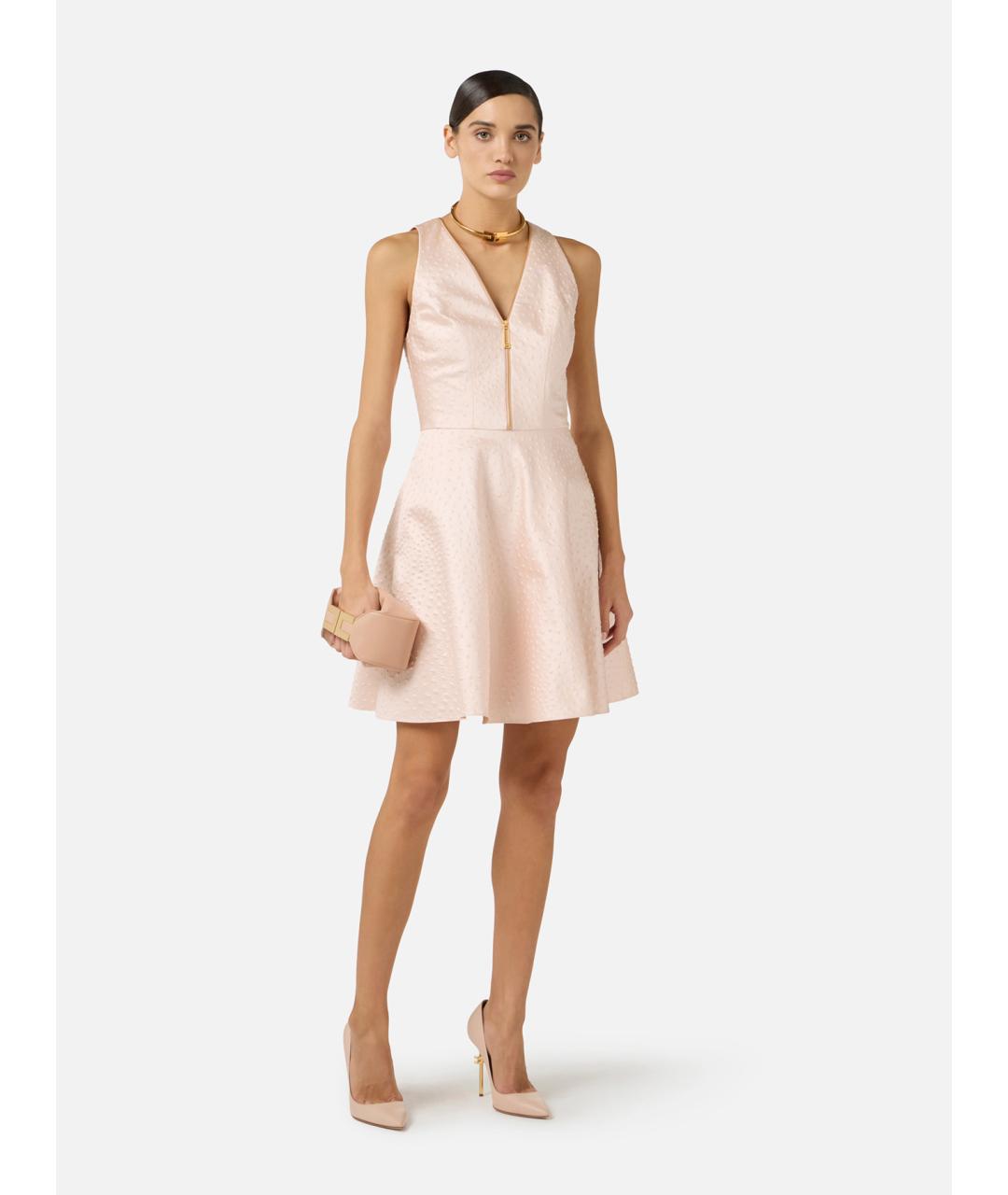 ELISABETTA FRANCHI Розовое полиэстеровое коктейльное платье, фото 2