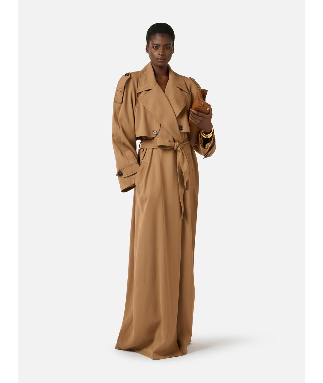 ELISABETTA FRANCHI Коричневый вискозный тренч/плащ, фото 3