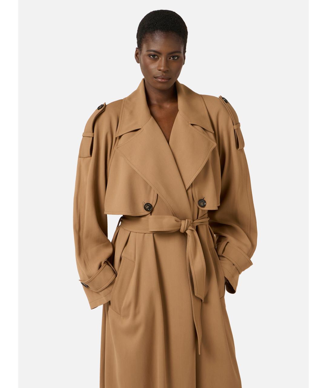 ELISABETTA FRANCHI Коричневый вискозный тренч/плащ, фото 4