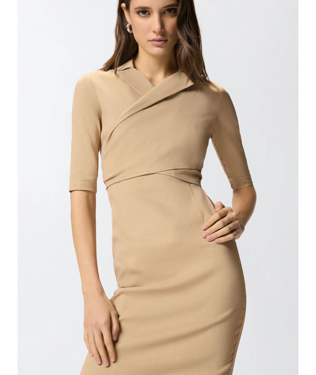 PINKO Бежевое льняное коктейльное платье, фото 5