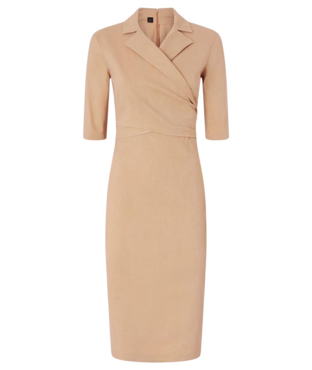 PINKO Бежевое льняное коктейльное платье, фото 1
