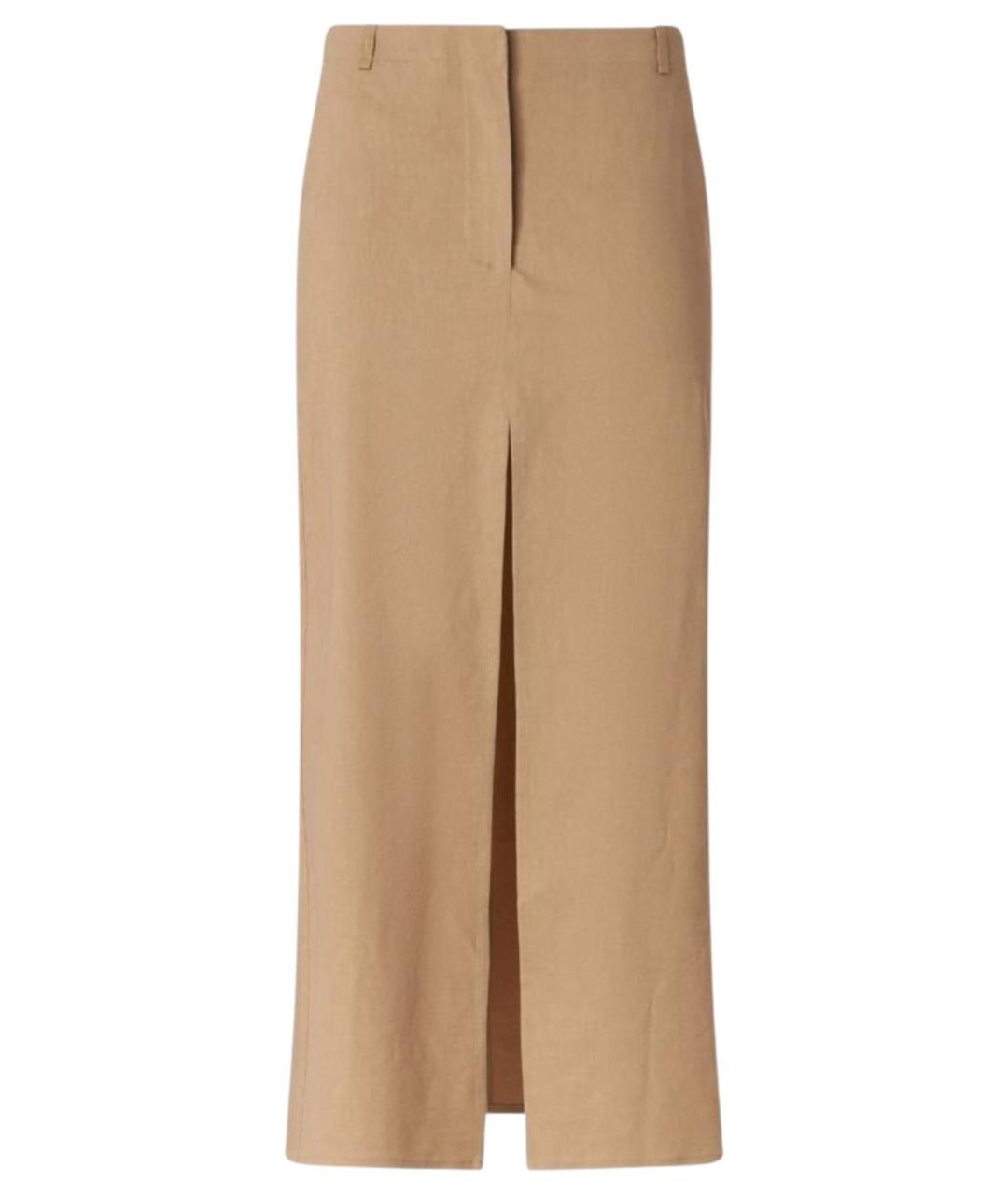 PINKO Бежевая льняная юбка миди, фото 1