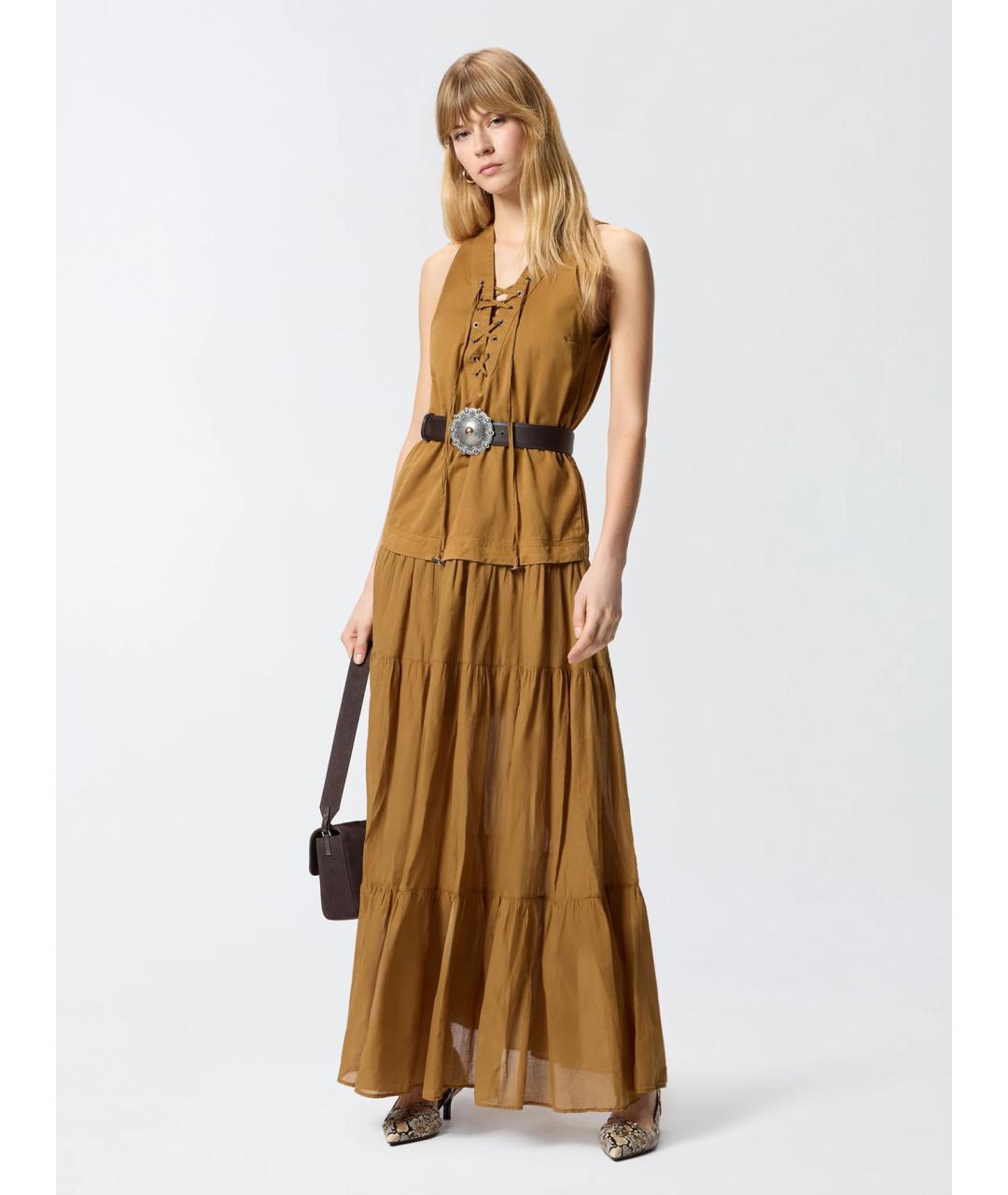 PINKO Горчичное хлопковое повседневное платье, фото 2