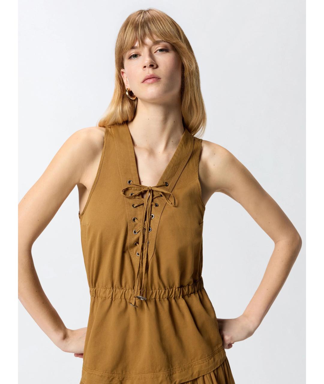 PINKO Горчичное хлопковое повседневное платье, фото 5