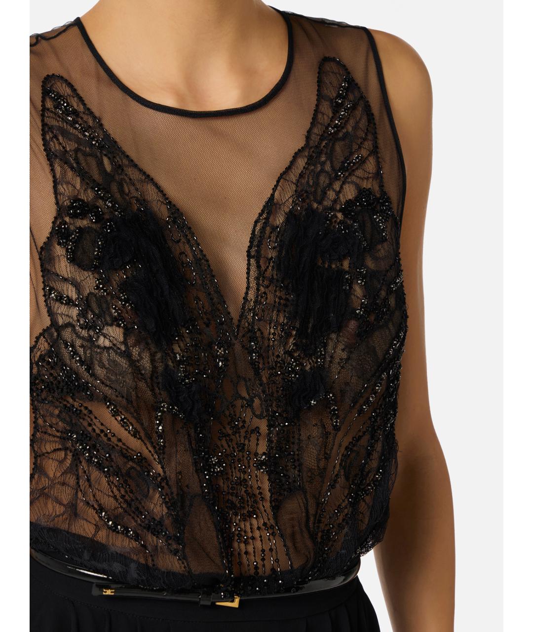 ELISABETTA FRANCHI Черное вискозное вечернее платье, фото 4