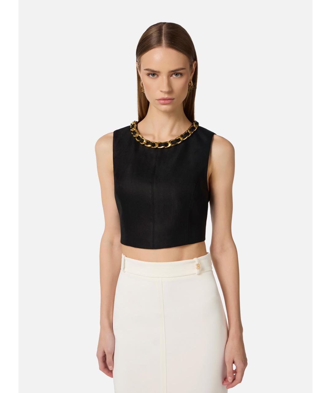 ELISABETTA FRANCHI Черная льняная блузы, фото 2