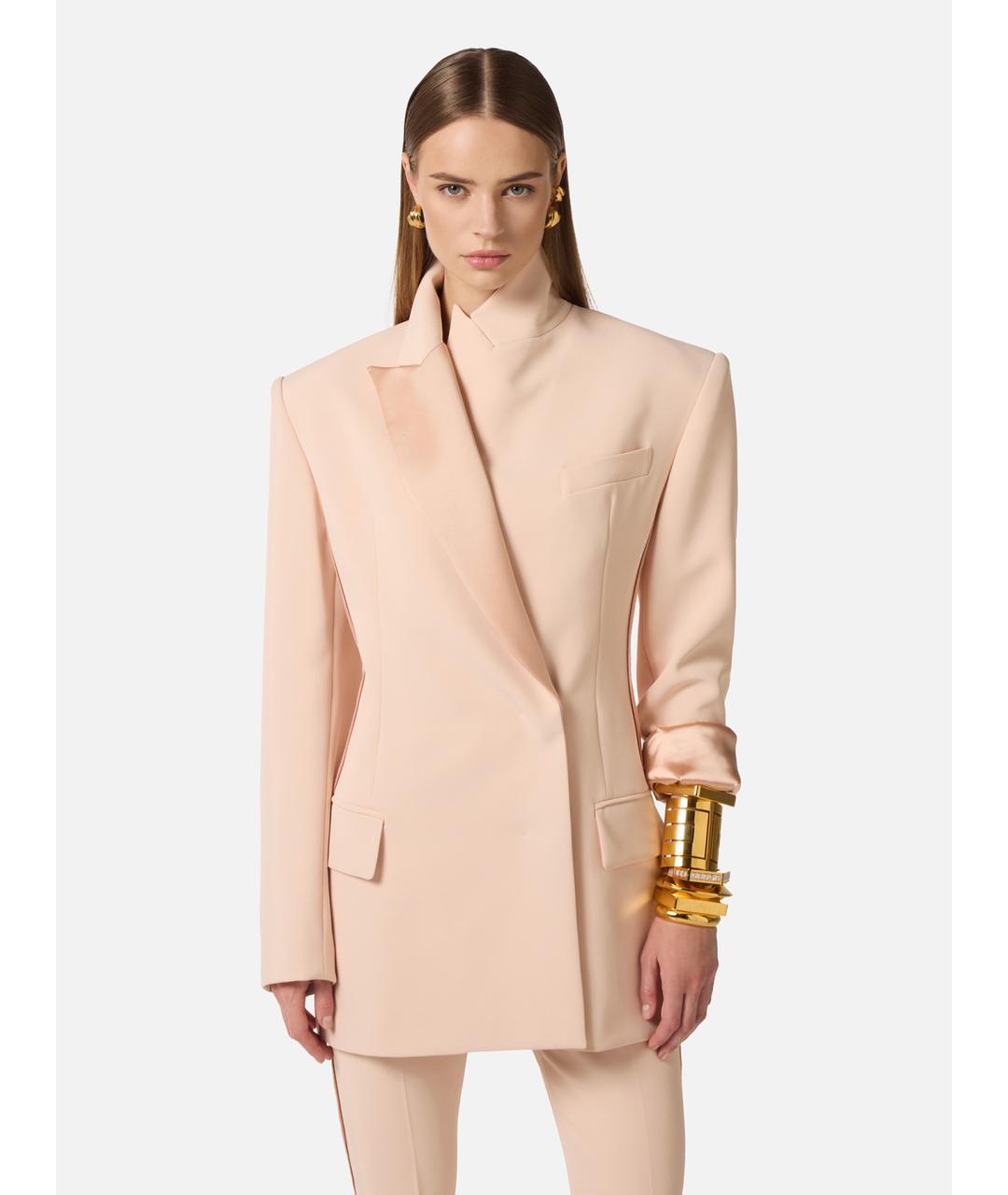 ELISABETTA FRANCHI Бежевый полиэстеровый жакет/пиджак, фото 5