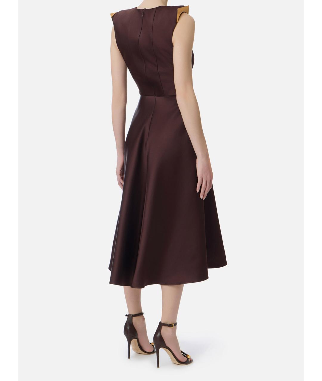 ELISABETTA FRANCHI Коричневое полиэстеровое коктейльное платье, фото 4