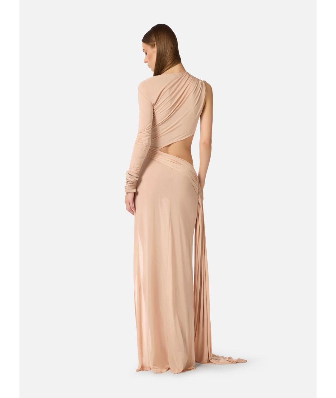 ELISABETTA FRANCHI Бежевое вискозное коктейльное платье, фото 6