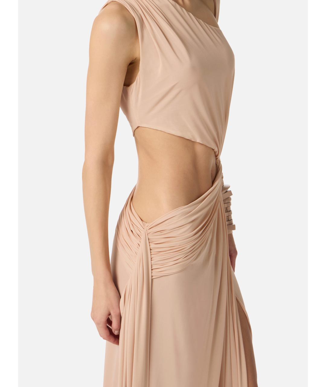 ELISABETTA FRANCHI Бежевое вискозное коктейльное платье, фото 4