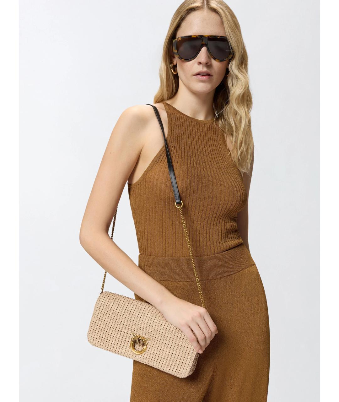 PINKO Бежевая пелетеная сумка через плечо, фото 2