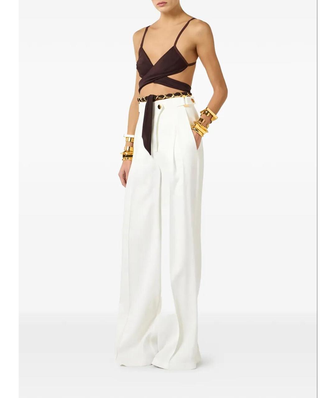 ELISABETTA FRANCHI Белые льняные брюки широкие, фото 2