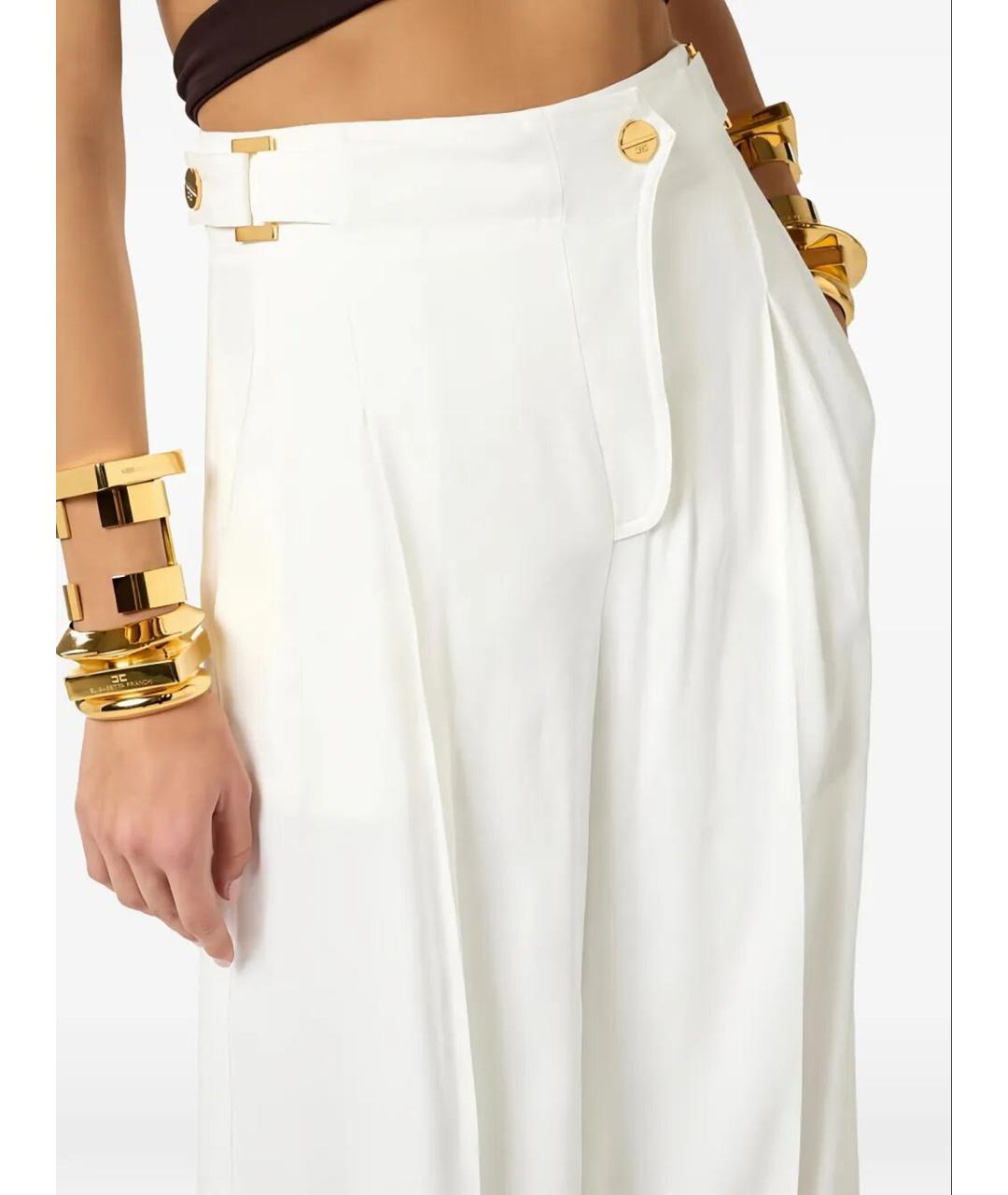 ELISABETTA FRANCHI Белые льняные брюки широкие, фото 4