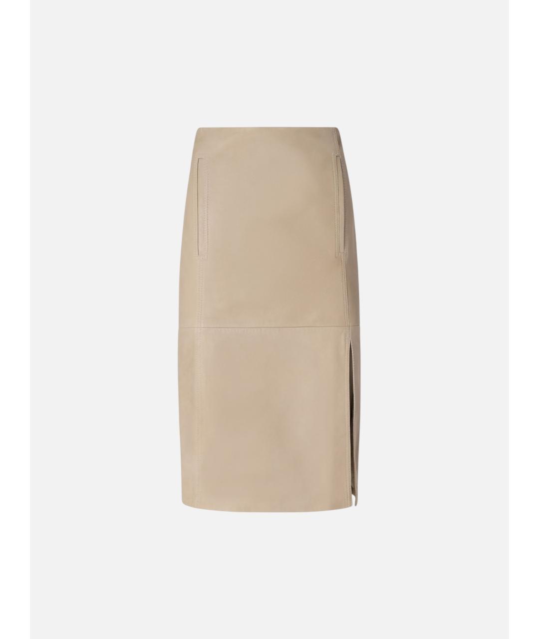 PINKO Бежевая кожаная юбка миди, фото 3