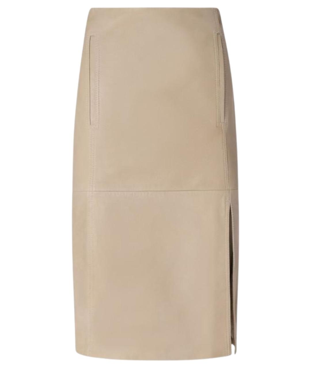 PINKO Бежевая кожаная юбка миди, фото 1