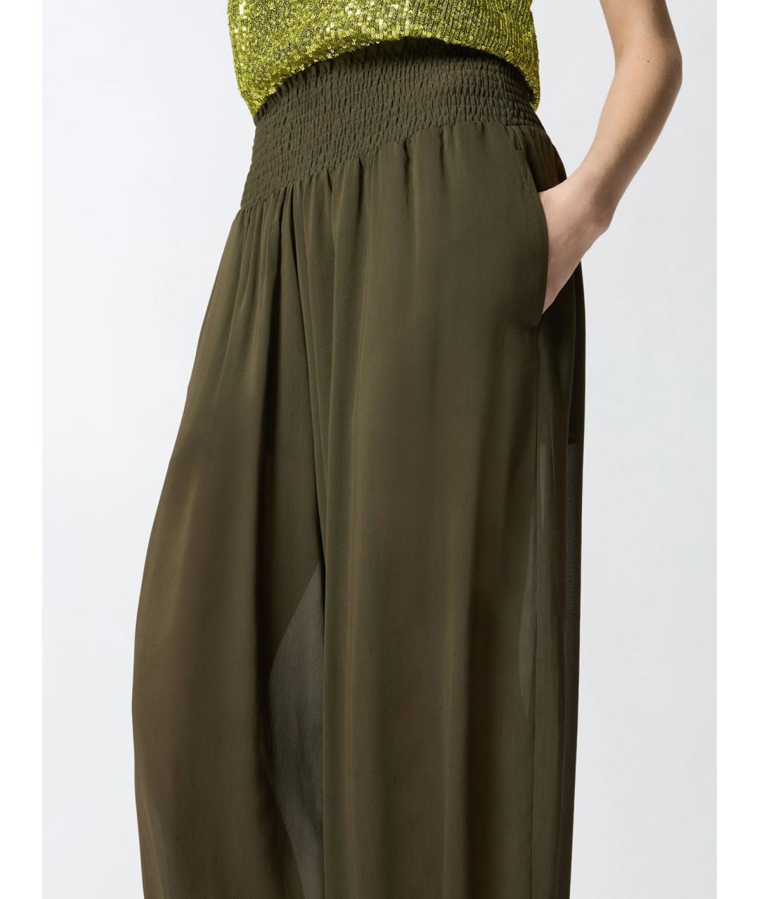 PINKO Зеленые вискозные прямые брюки, фото 5