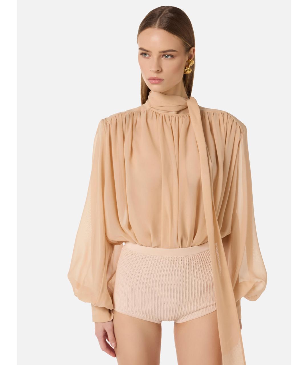 ELISABETTA FRANCHI Бежевое шелковое боди, фото 4