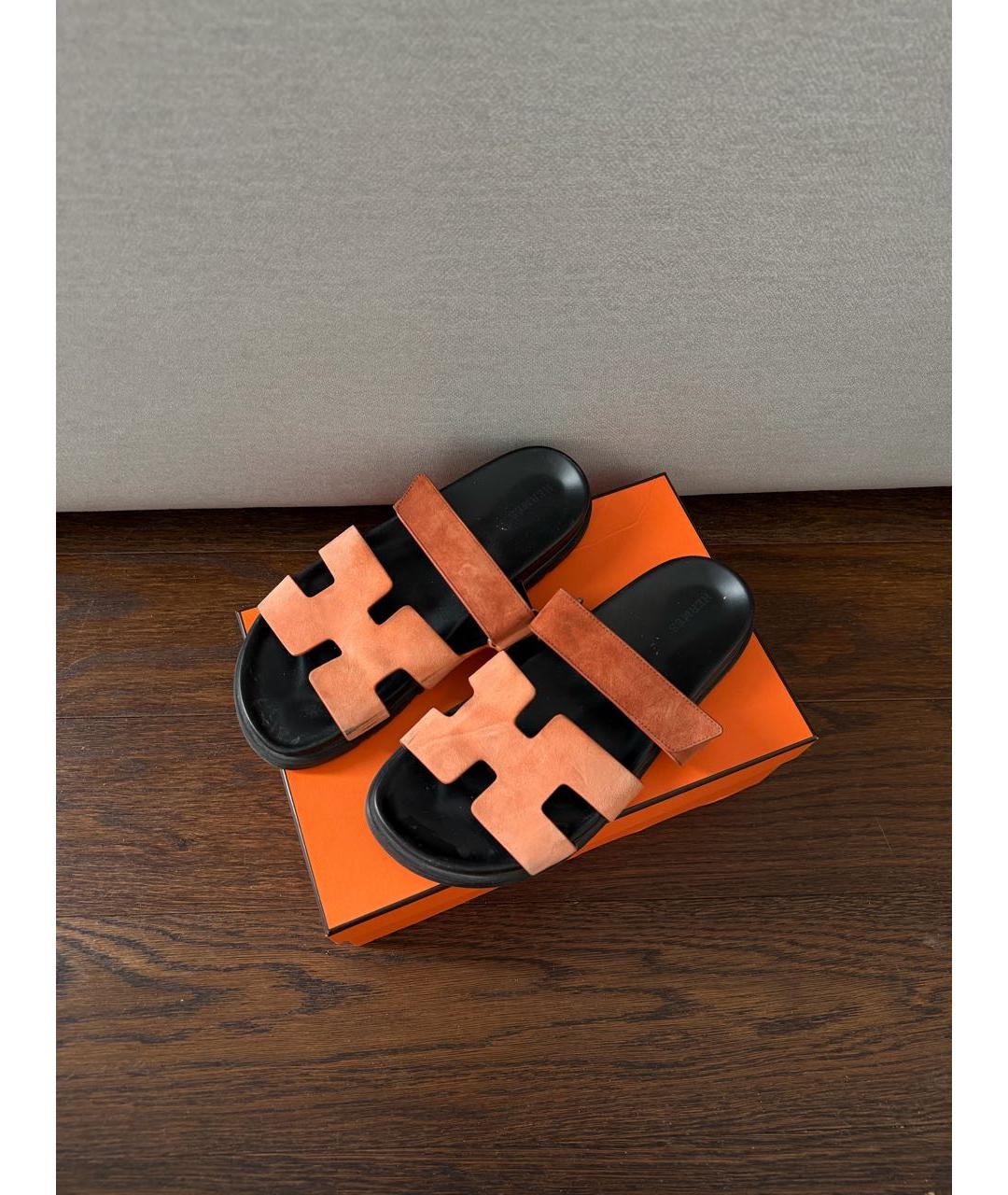 HERMES Оранжевое шлепанцы, фото 2