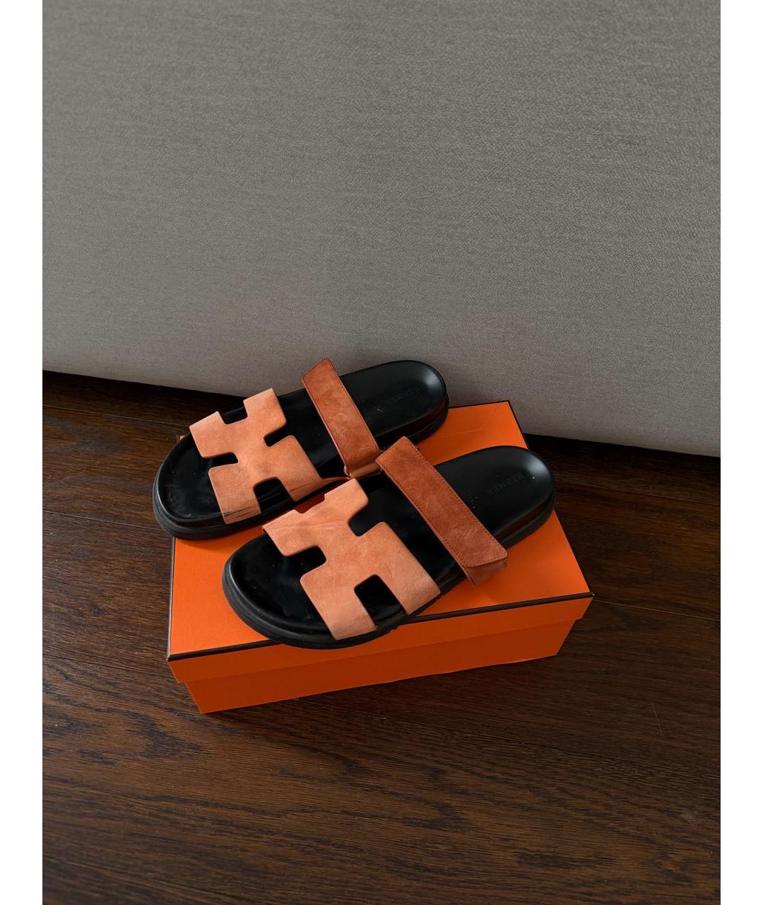 HERMES Оранжевое шлепанцы, фото 4
