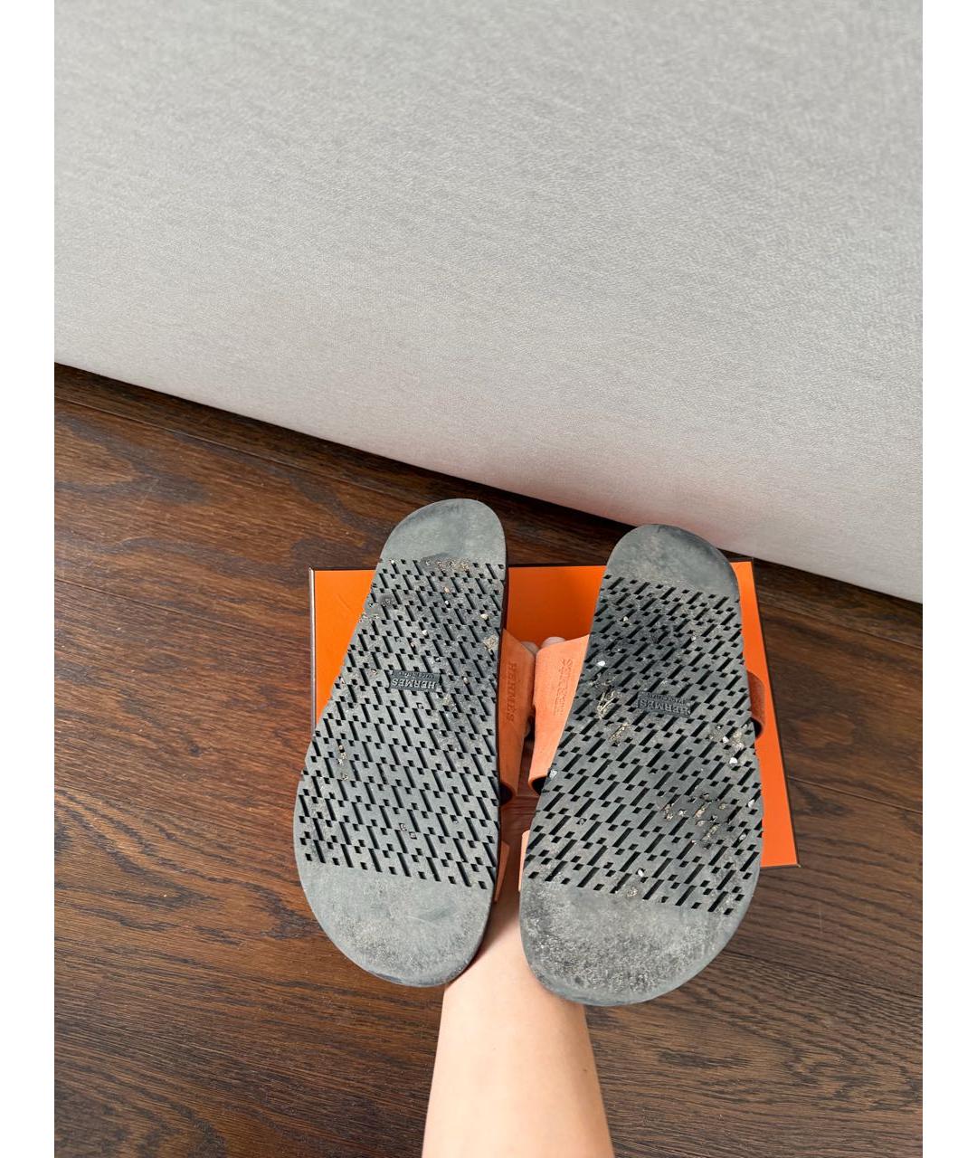 HERMES Оранжевое шлепанцы, фото 3