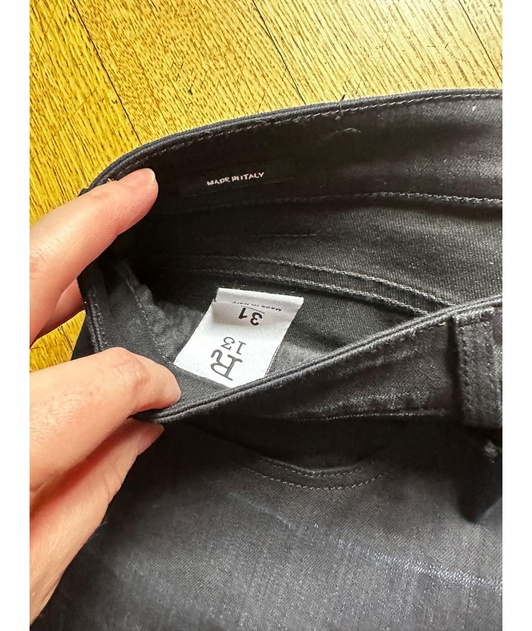 R13 Черные хлопковые джинсы слим, фото 4