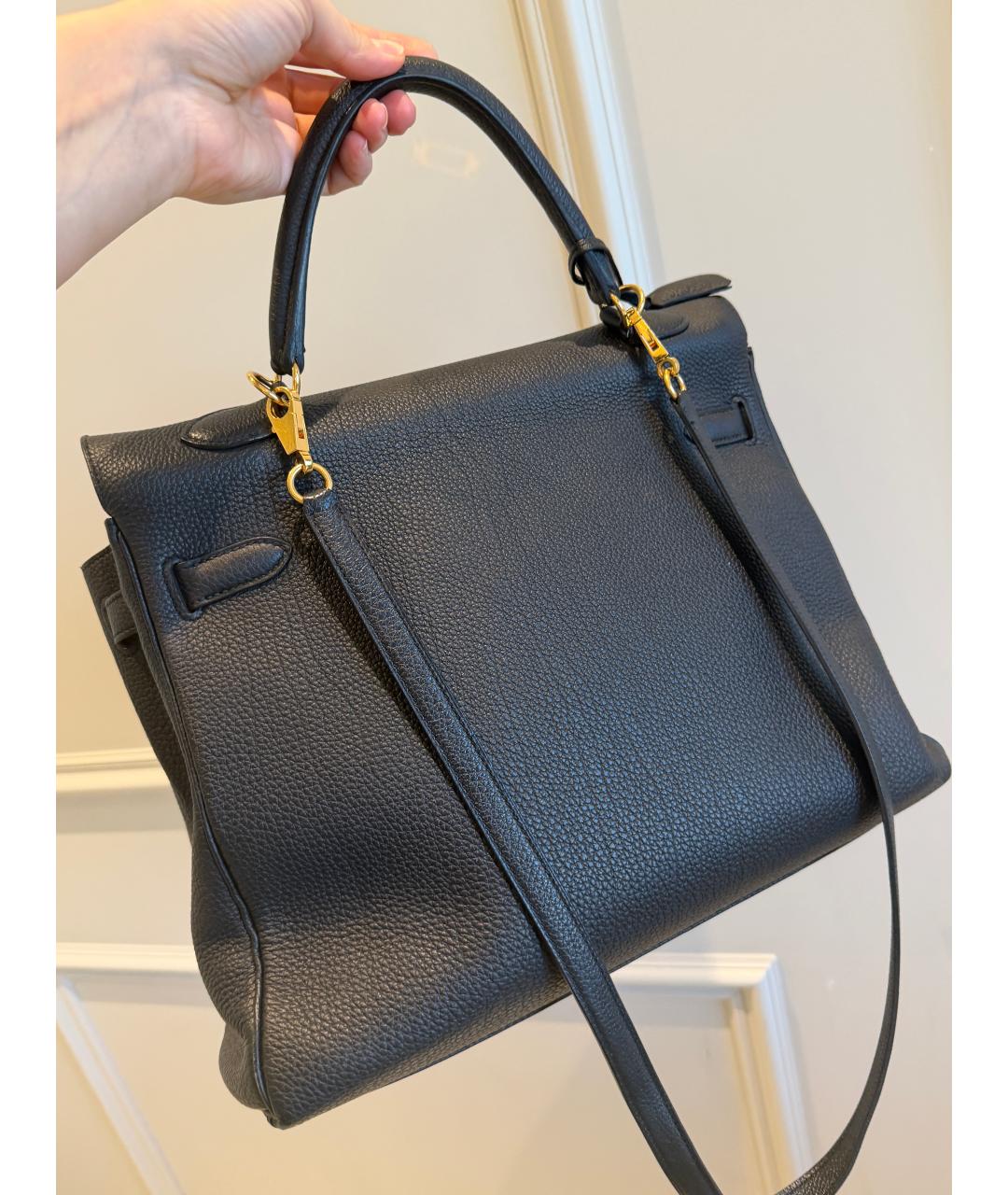 HERMES Черная кожаная сумка с короткими ручками, фото 3
