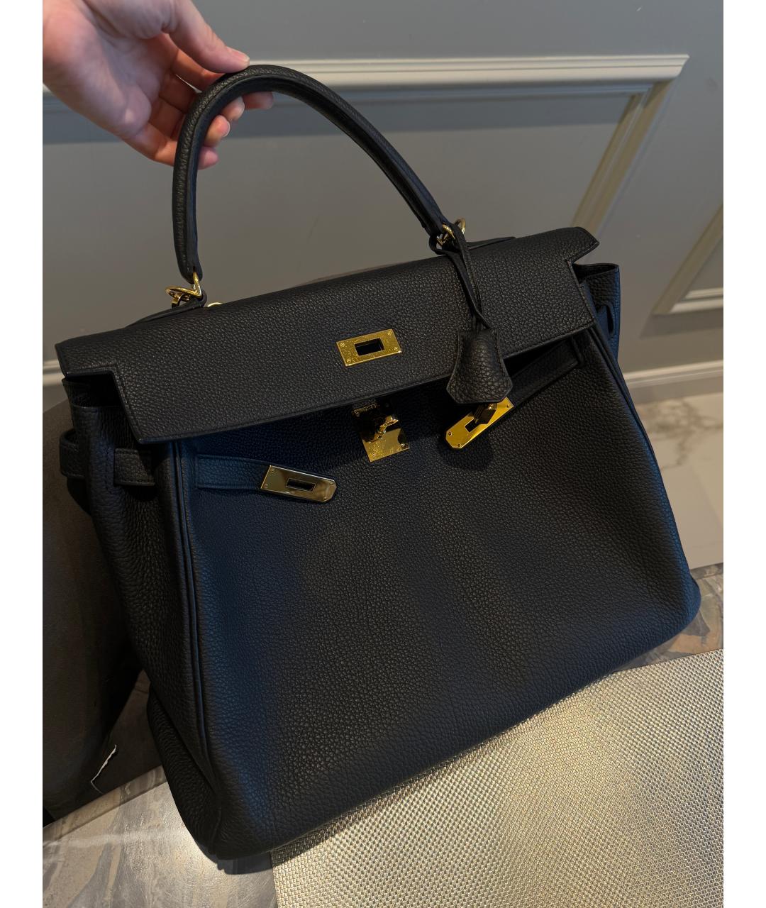 HERMES Черная кожаная сумка с короткими ручками, фото 2