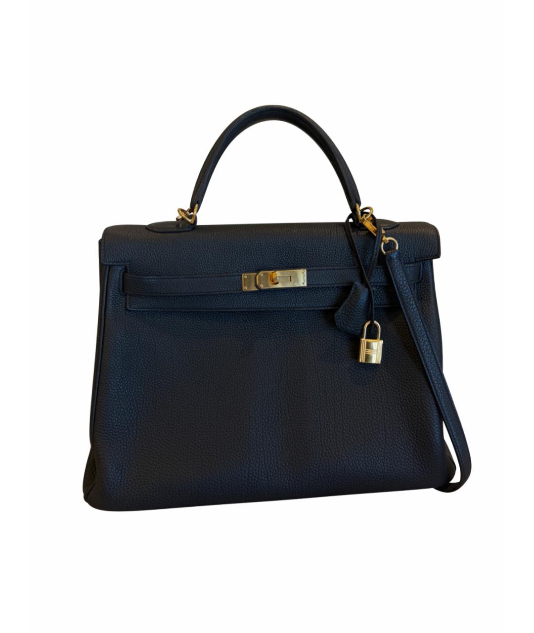 HERMES Черная кожаная сумка с короткими ручками, фото 1