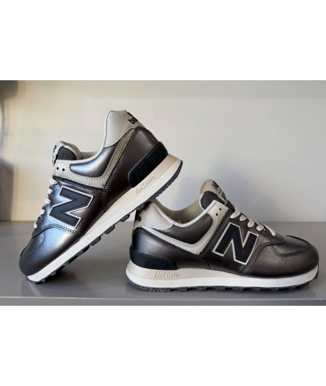 NEW BALANCE Серебряные кожаные кроссовки, фото 2