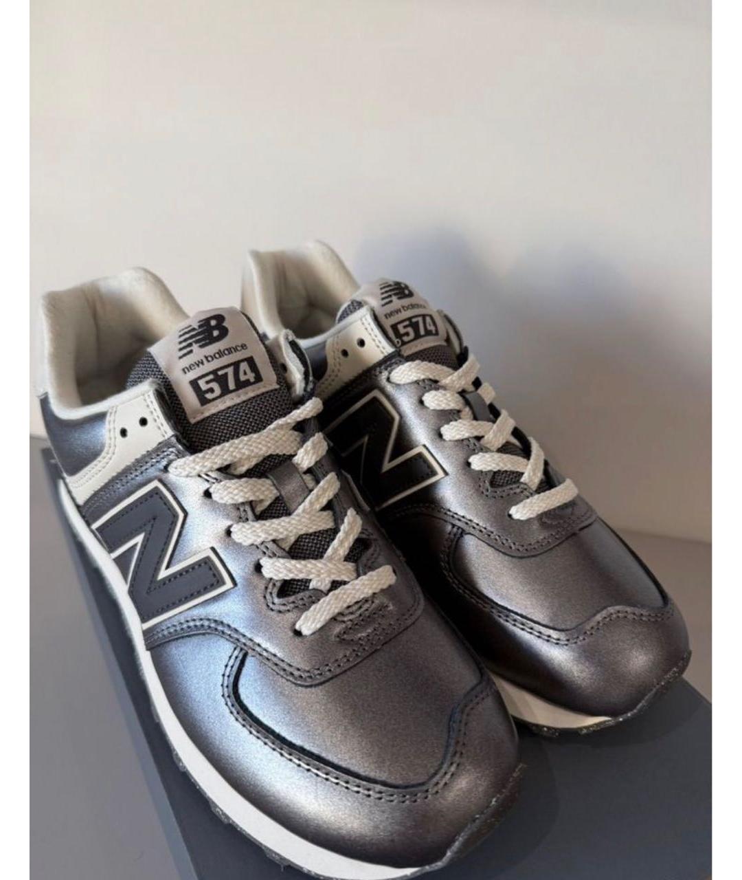NEW BALANCE Серебряные кожаные кроссовки, фото 3